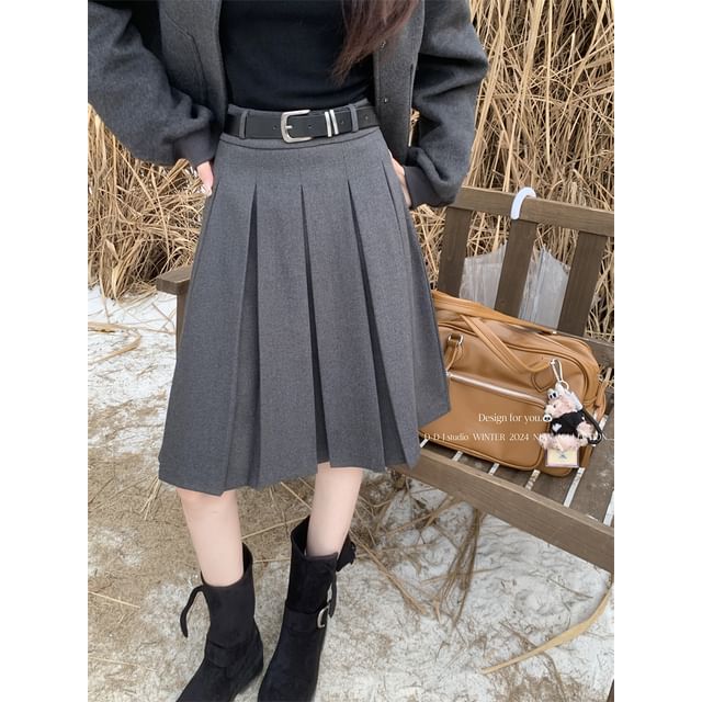 High Rise Pleated A-Line Skirt