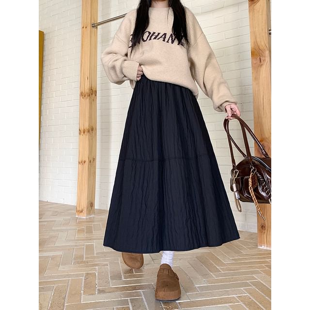 Elastic Waist Tiered Midi A-Line Skirt