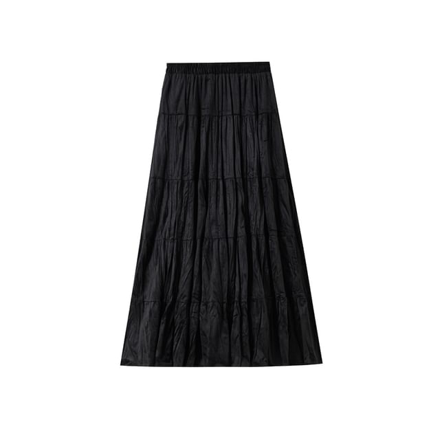 Elastic Waist Tiered Velvet Maxi A-Line Skirt