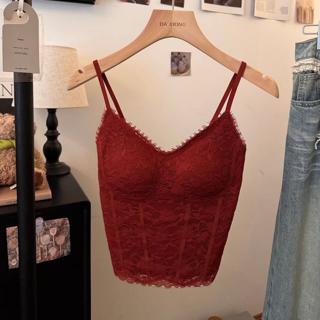 V-Neck Lace Crop Cami Top