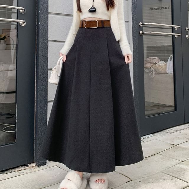 High Rise Plain Maxi A-Line Skirt