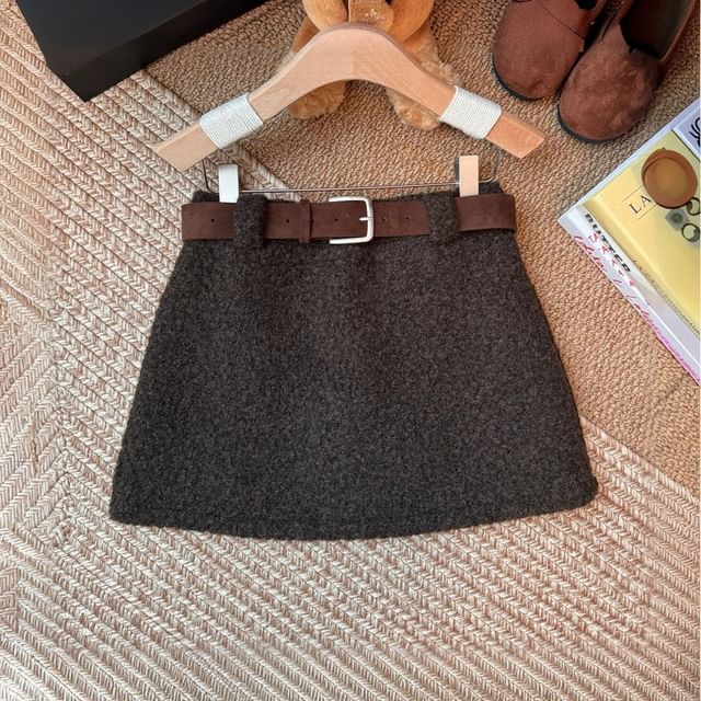 Faux Shearling Mini Skirt & Suede Belt Set