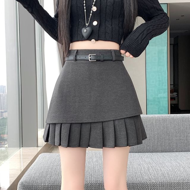 Asymmetrical Pleated Mini A-Line Skirt, High Waist