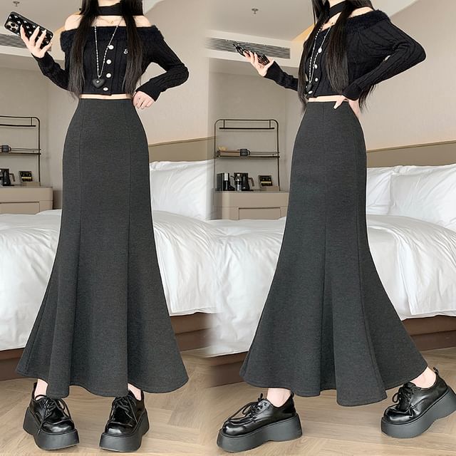 Plain Midi Mermaid Skirt, High Rise