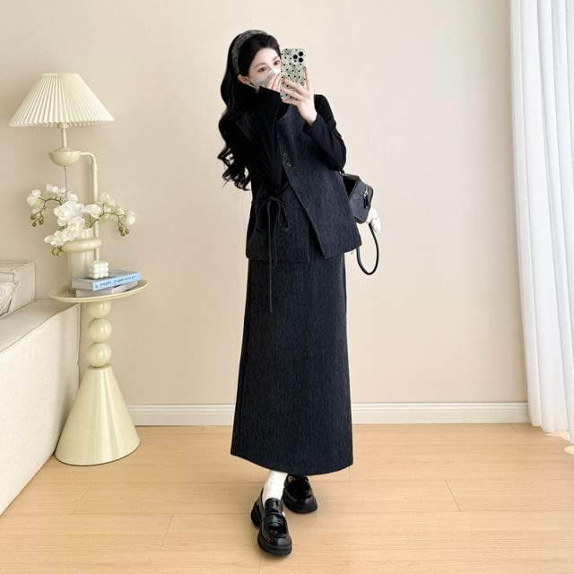 Maternity Vest & Midi A-Line Skirt with Top Set