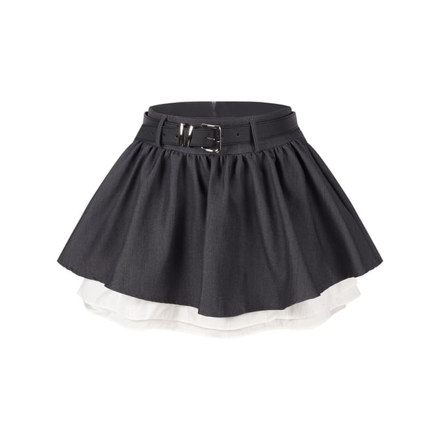 Tweed Button Blazer / High Waist Mini A-Line Skirt / Long Sleeve Ruffled Blouse