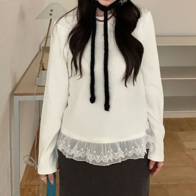 Crew Neck Lace Trim Sweater