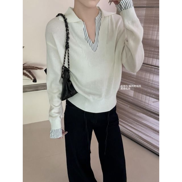 Two-Piece V-Neck Collared Knit Sweater
