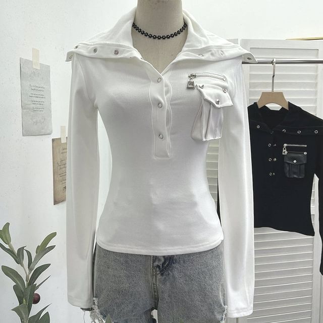 Slim Fit Half-Button Turtleneck Long Sleeve Tee