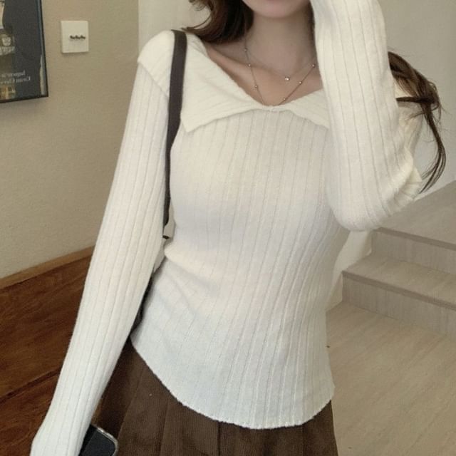 V-Neck Knit Top Long Sleeve