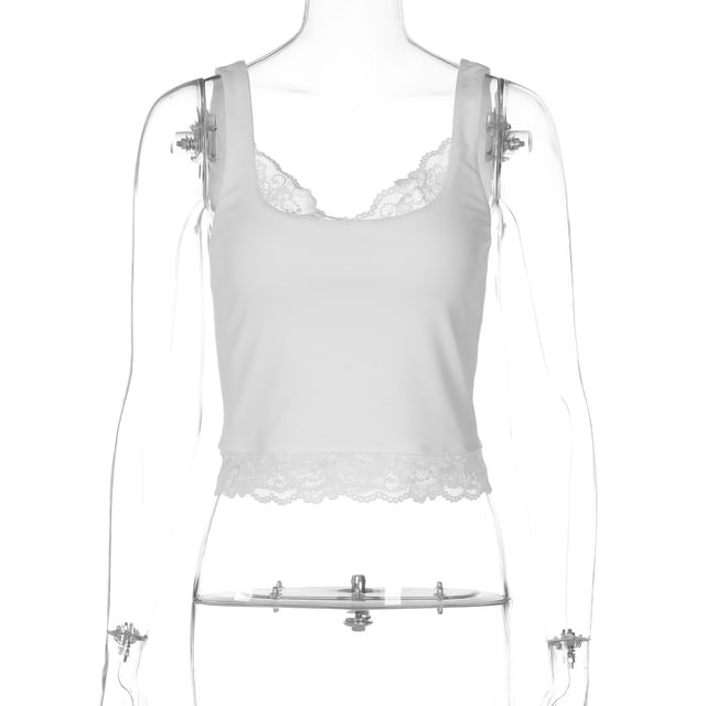 Scoop Neck Lace Trim Slim Fit Tank Top