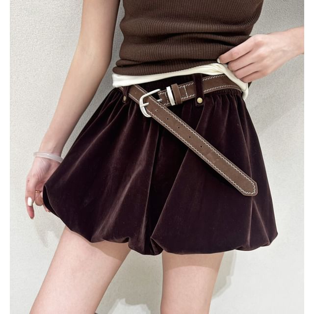 Velvet Bubble Hem Mini A-Line Skirt with High Rise