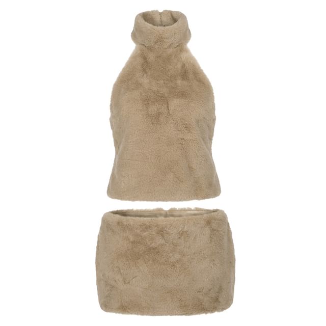 Furry Crop Top and Mini Skirt Set