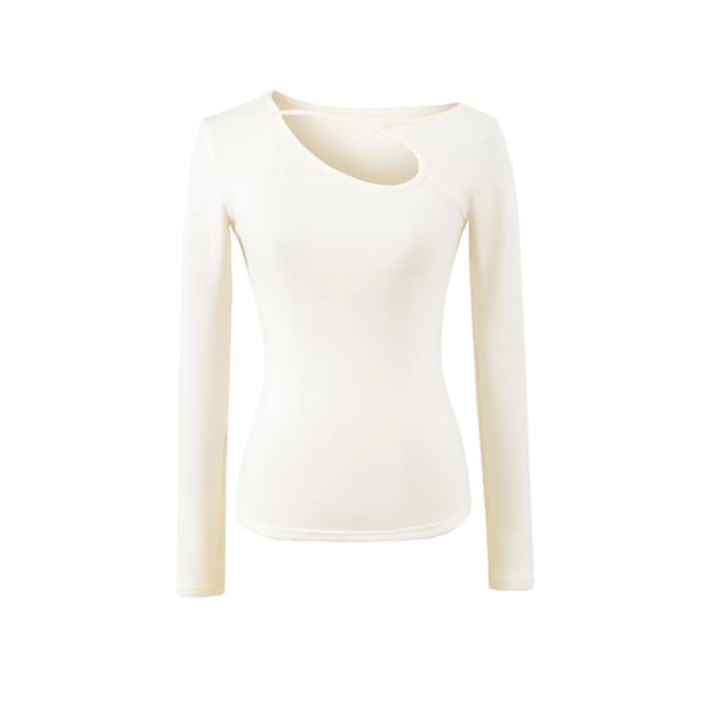 Off-Shoulder Cutout Long-Sleeve Solid Tee