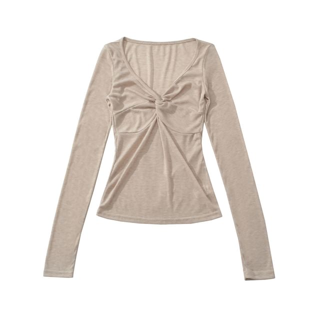 Twisted Ruched V-Neck Long Sleeve Tee