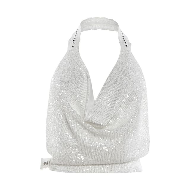 Open-Back Crop Camisole with Cowl Neck