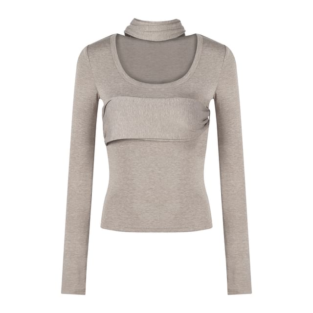 Halter Panel Top with Long Sleeves and Faux Fur Mini Pencil Skirt
