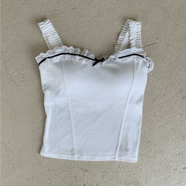 Square Neck Lace Trim Padded Crop Tank