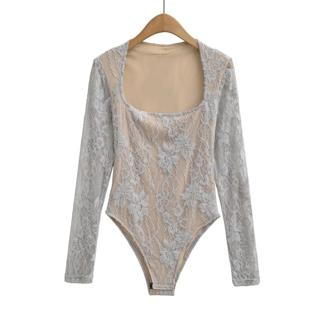 Square Neck Lace Overlay Bodysuit