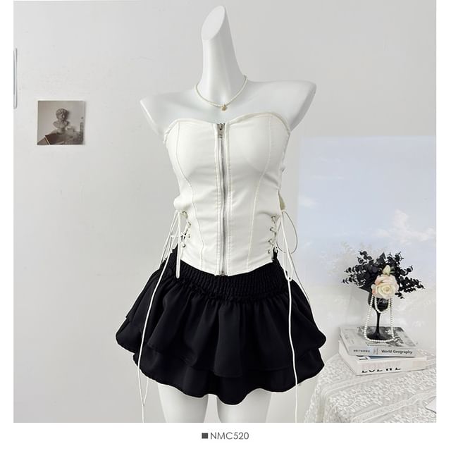 Side Lace-Up Zip Tube Top