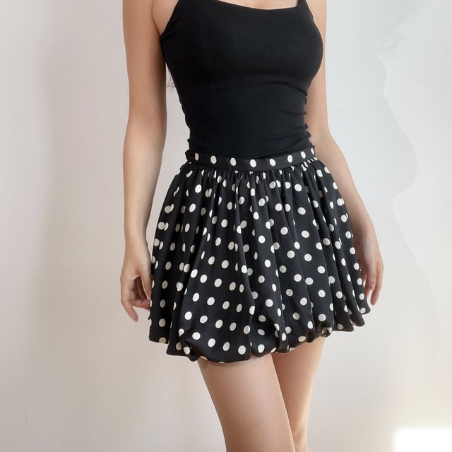 Dotted Mini A-Line Puff High-Waisted Skirt