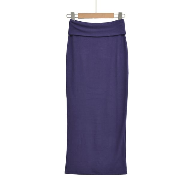 Slit Maxi Pencil Skirt - High-Waisted Plain