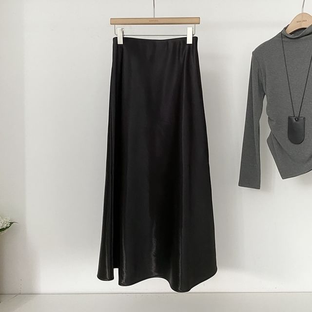 Satin Midi A-Line High-Waisted Skirt