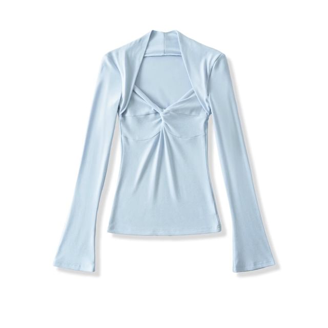 Slim-Fit V-Neck Tee with Two-Piece Illusion and Long Sleeves