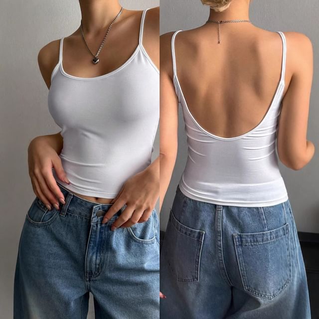 Open-Back Cropped Camisole with Scoop Neck and Slim Fit