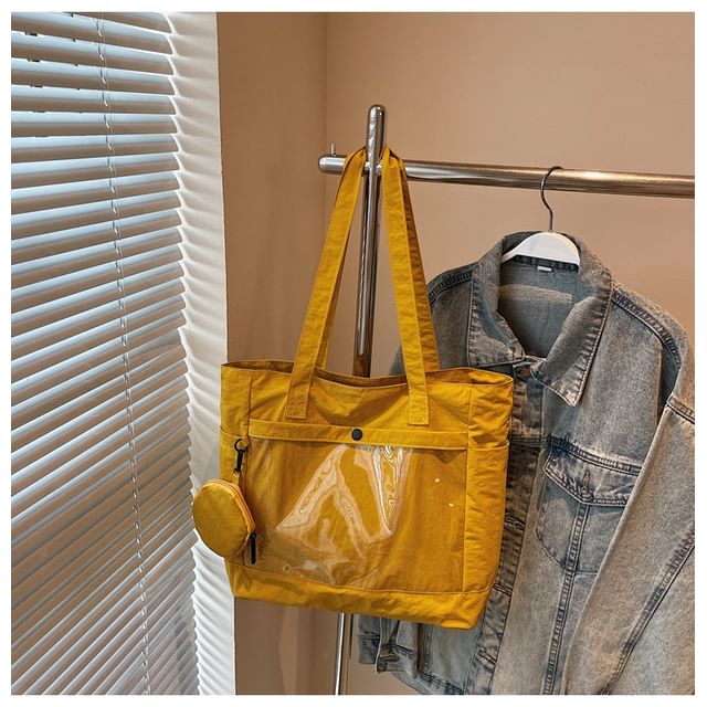 Set: PVC Pocket Canvas Plain Tote Bag + Pouch