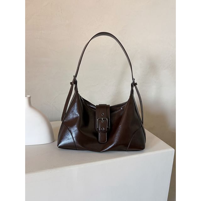 Buckled Faux Leather Hobo Bag