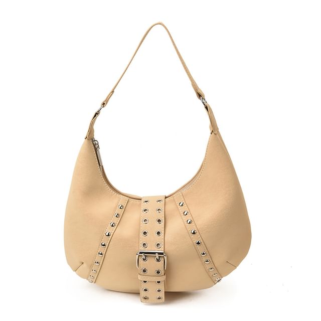 Studded Grommet Buckled Shoulder Bag
