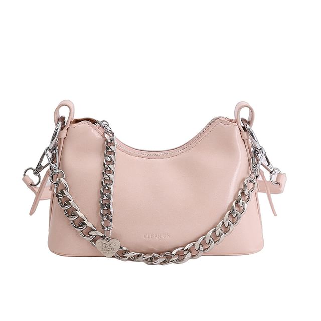 Chained Faux Leather Crossbody Bag