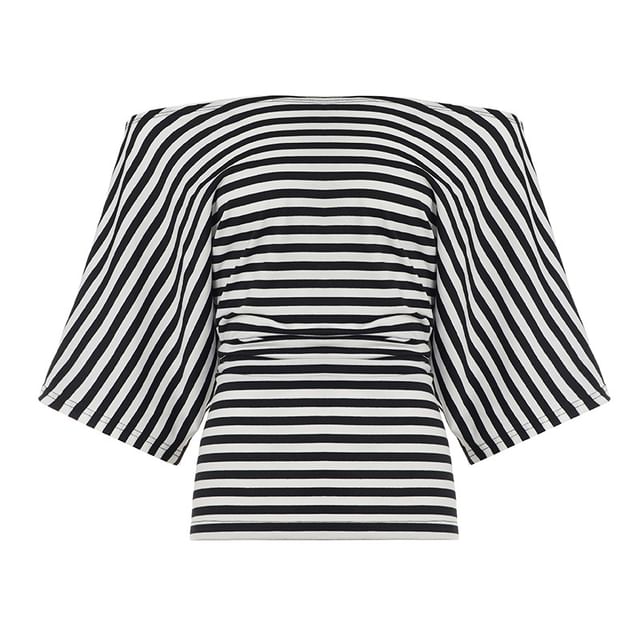 Dolman Sleeve Boat Neck Plain Button Detail Loose-Fit Tee
