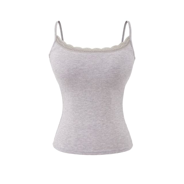 Spaghetti Strap Scoop Neck Plain Lace Trim Camisole Blouse