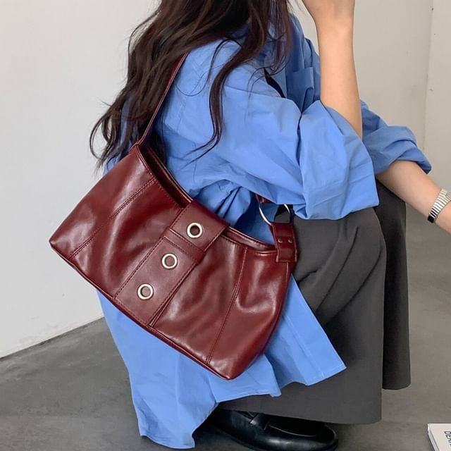 Grommet Faux Leather Shoulder Bag