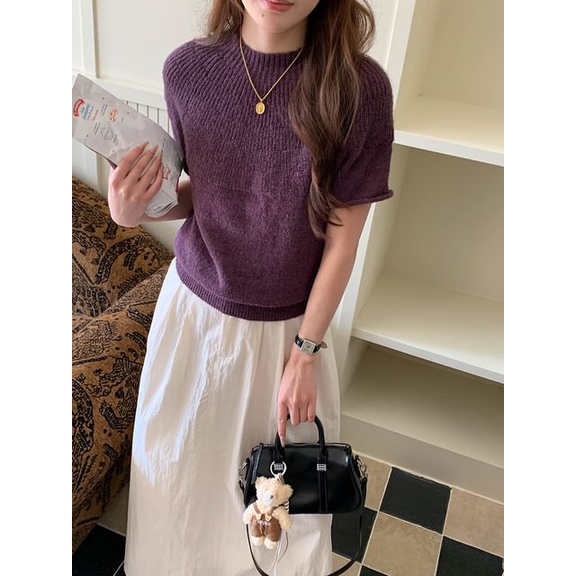 Short-Sleeve Crewneck Solid Knit Top