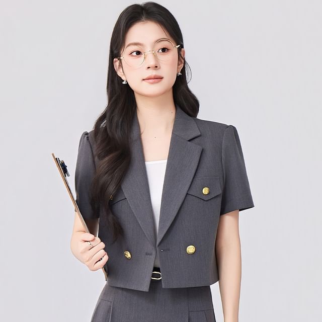 Short Sleeve Blazer / Pleated Midi Skirt - Altfashion Shop