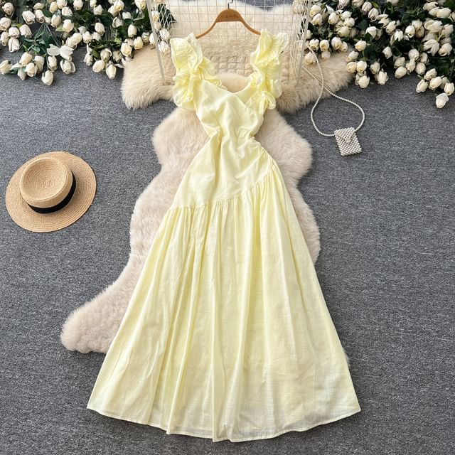 Sleeveless Scoop Neck Plain Maxi A-Line Dress