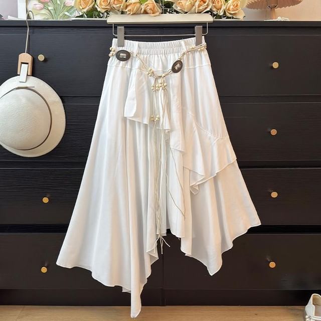 Ruffle Asymmetrical Midi A-Line Skirt - Altfashion Shop