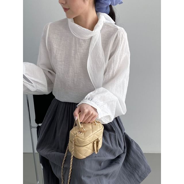 Tie Neck Long Sleeve Solid Blouse