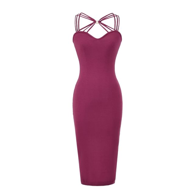 Halter Plain Strappy Sheath Dress
