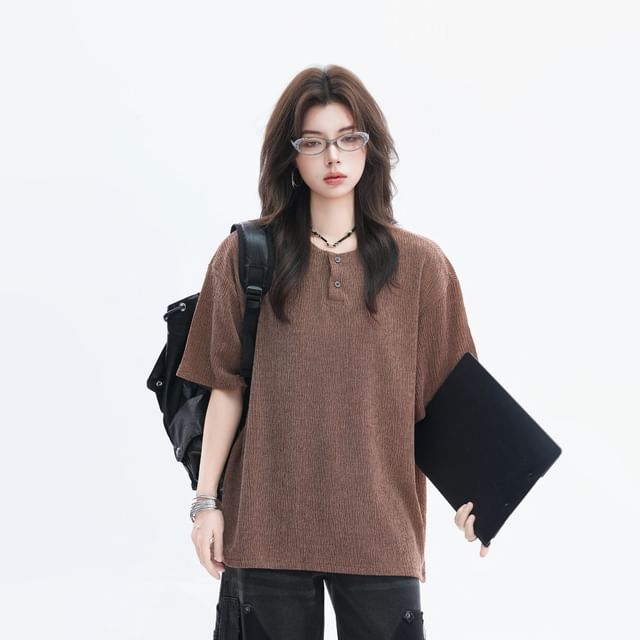 Henley Short Sleeve Solid T-Shirt