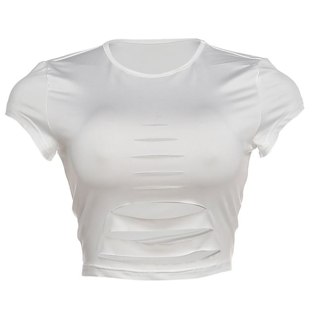 Cutout Cropped Round Neck Short Sleeve Tee