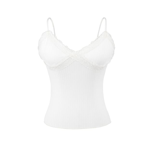 V-Neck Plain Lace Trim Camisole Top