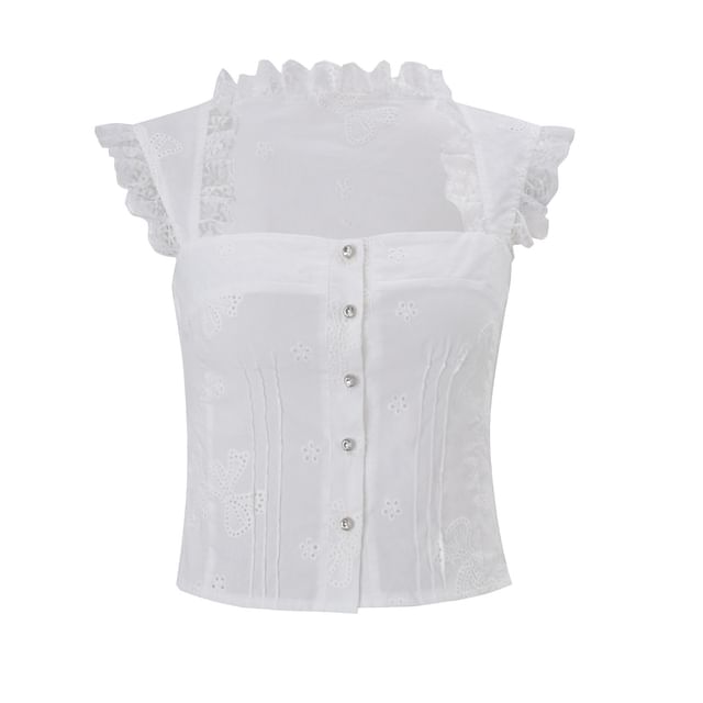 Lace-Trim Button Up Slim-Fit Tank Top / Low Waist Lace Bubble Hem Shorts