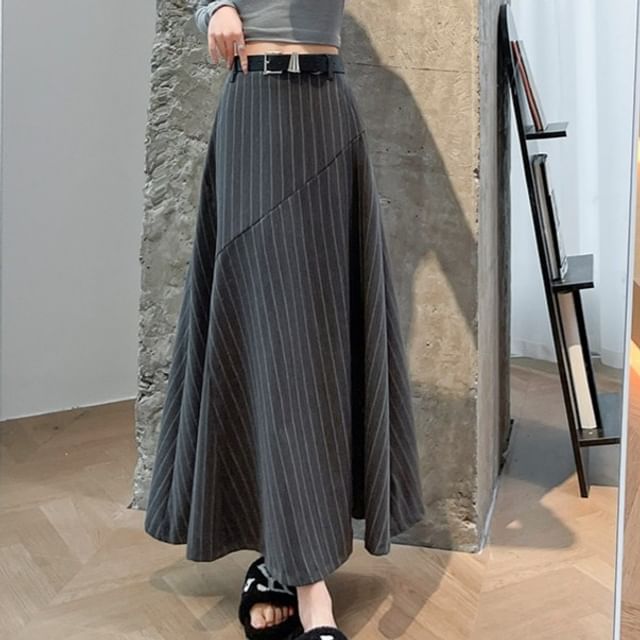 High Waist Striped Midi A-Line Skirt