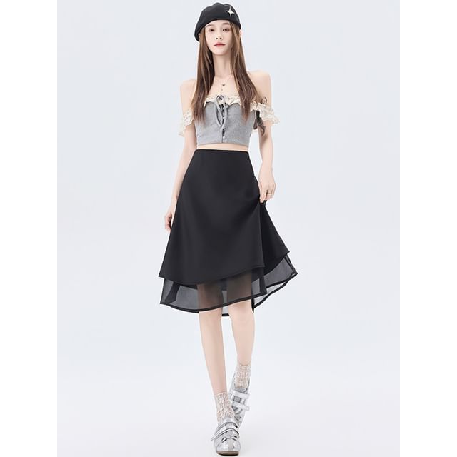High Waist Plain Satin A-Line Skirt