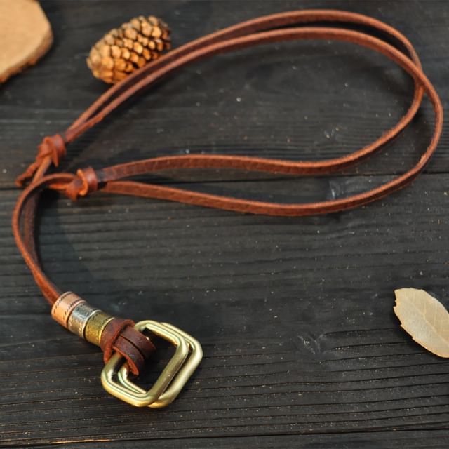 Brass Pendant Leather Necklace