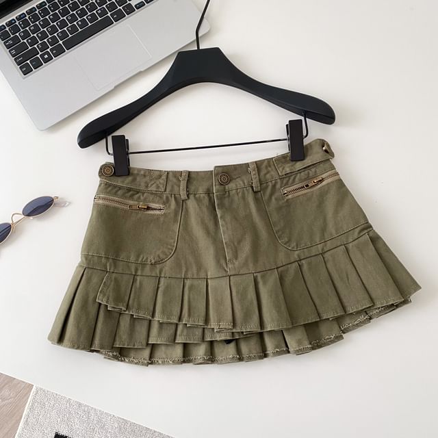 Mid Rise Plain Ruffle Mini A-Line Skirt
